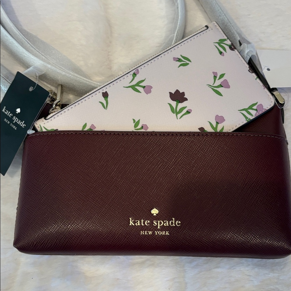 Kate Spade Burgundy Crossbody Bag with Floral Pouch - Picture 2 of 5